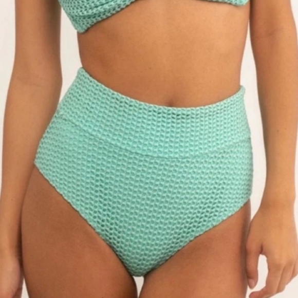 New!Montce Turquoise Crochet High Waisted Scrunch Butt Bikini Bottom - Picture 1 of 11